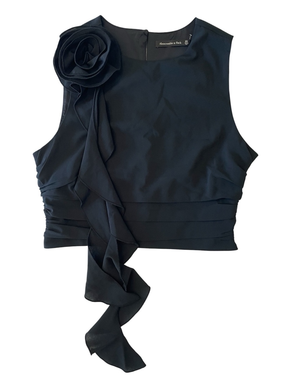 Abercrombie & Fitch Black Sleeveless Floral Rosette Ruffle Blouse Crop Top XS